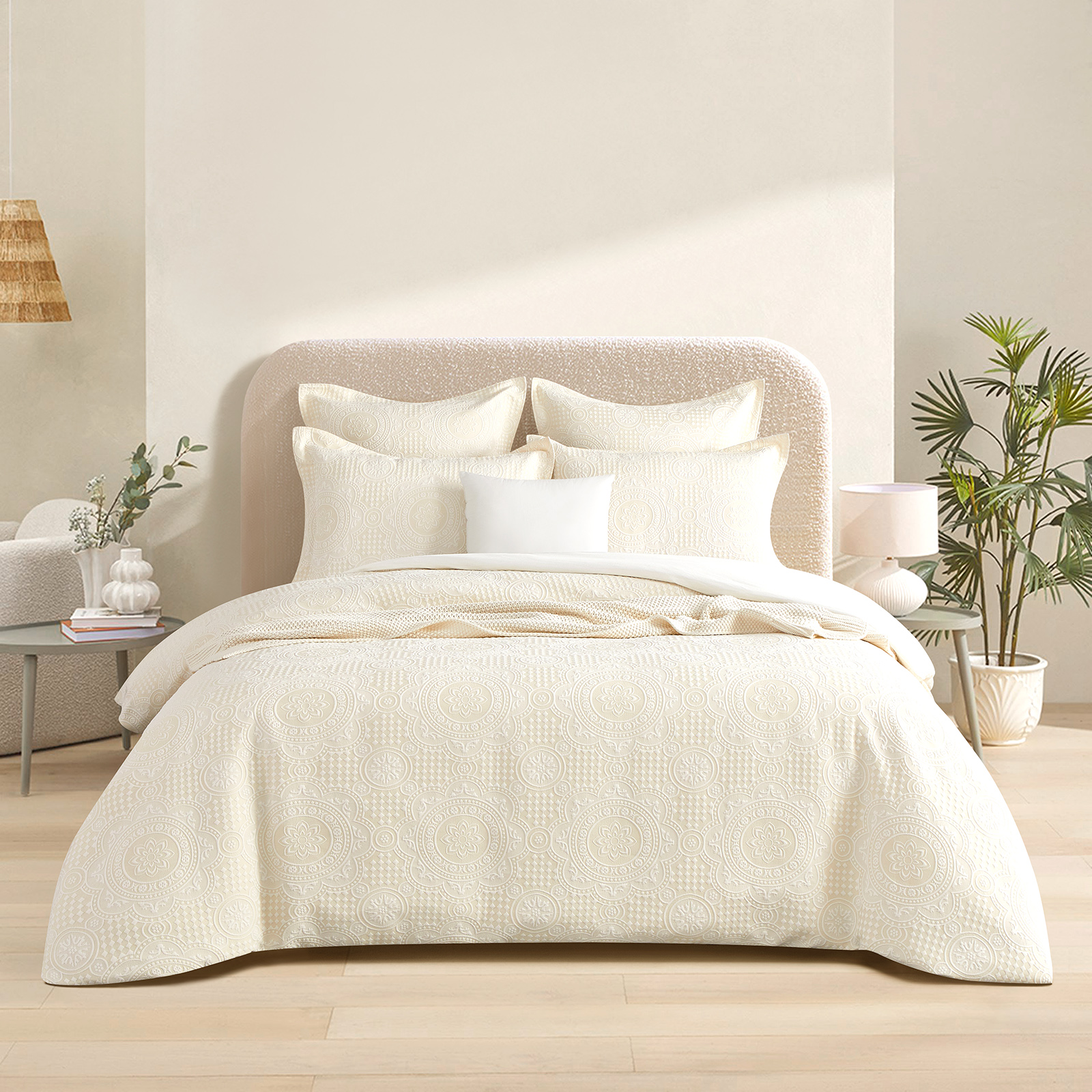 Dakota Beige Jacquard Double Quilt Cover Set by Renee Taylor