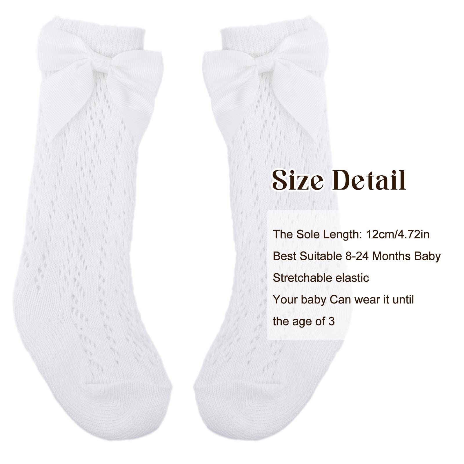 Baby Girls Knee High Socks Hollow Out Anti-skid Knitting Stockings Suitable for 0-2 Years Infants Toddlers — image 2
