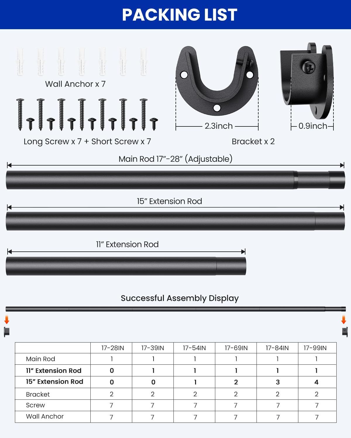 17-69" Closet Rods for Hanging Clothes, Stepless Adjustable Metal Closet Rod, 1.3 Inches Heavy Duty Clothes Hanging Rod for Closet Wardrobes Laundry โ image 4