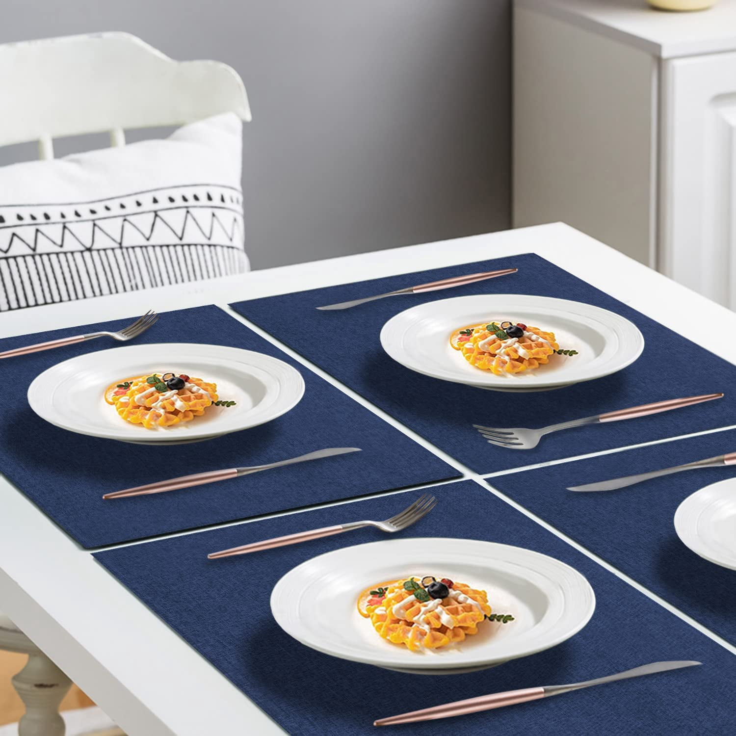 Cloth Placemats Set of 6, Cotton Linen Blend Machine Washable Durable Linen Table Mats, Heat Resistant Placemats Wrinkle Free Place Mats for Dining Table, Easy โ image 4