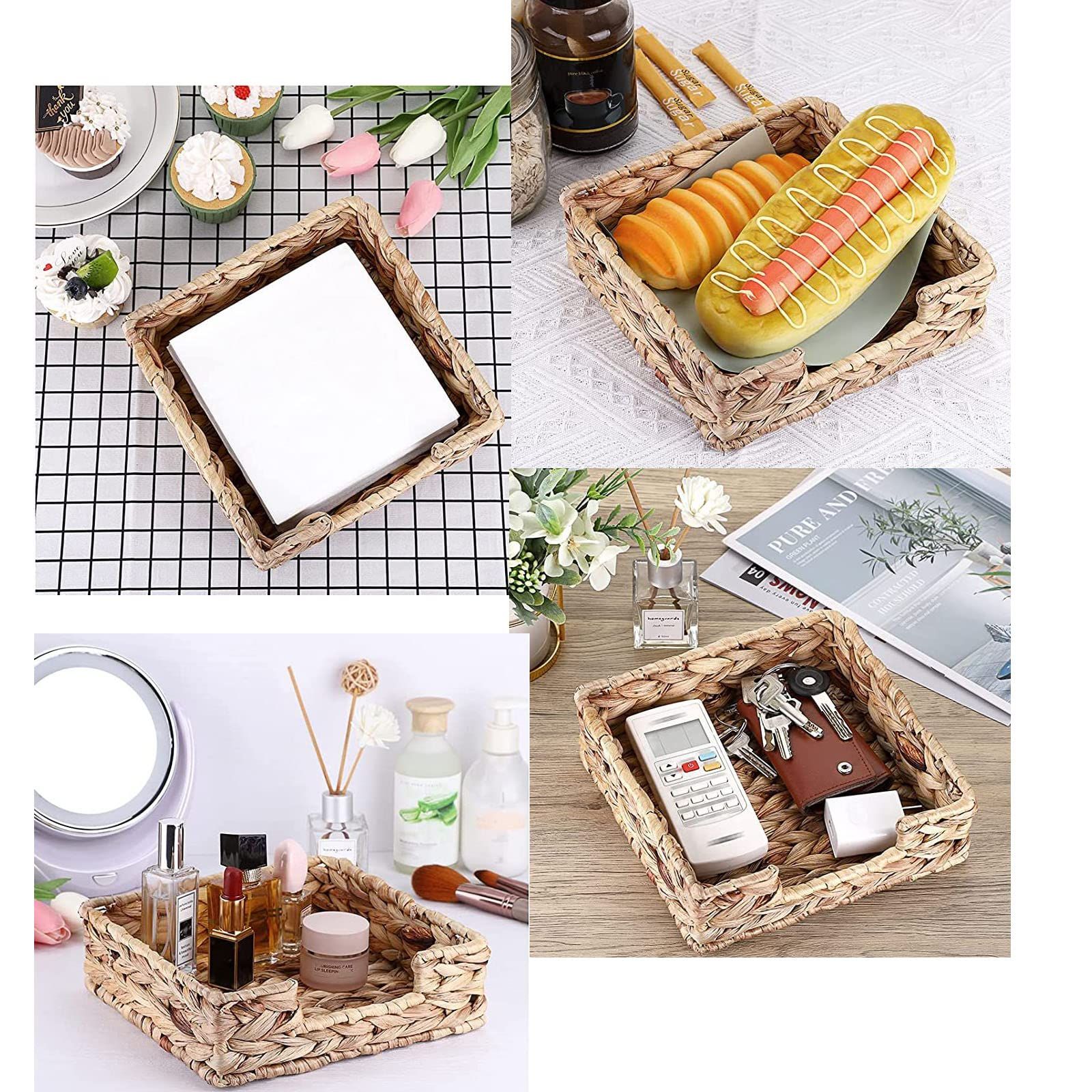 Water Hyacinth Guest Towel Holder for Bathroom, Wicker Napkins Baskets for Dinning Room, Rattan Napkin Holders for Tables, 1 Pack(Square 18 * 7cm) — image 4