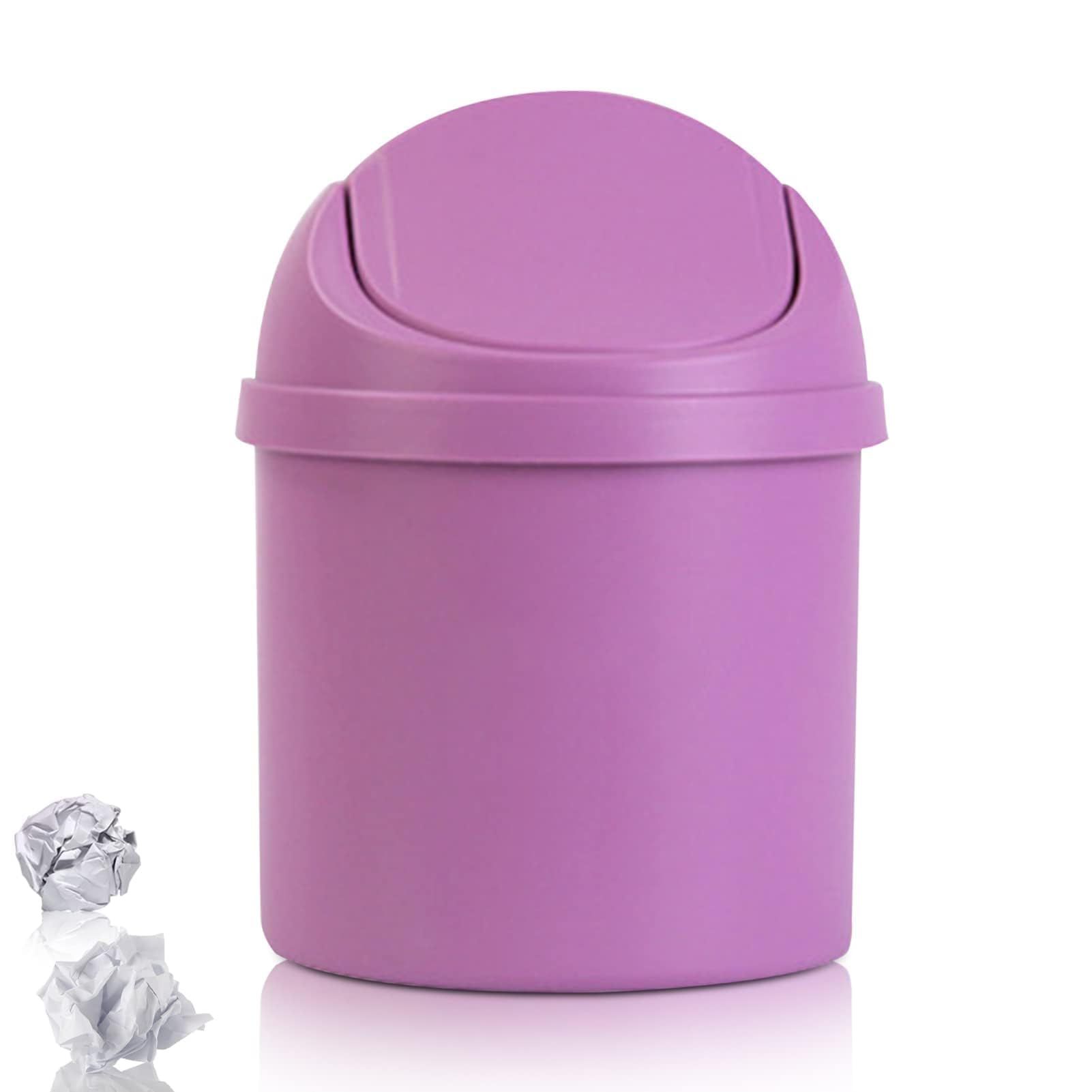 Plastic Trash Can Household Mini Trash Can | Small Paper Basket with Lid on The Living Room Table Four Colors (Color: Purple)