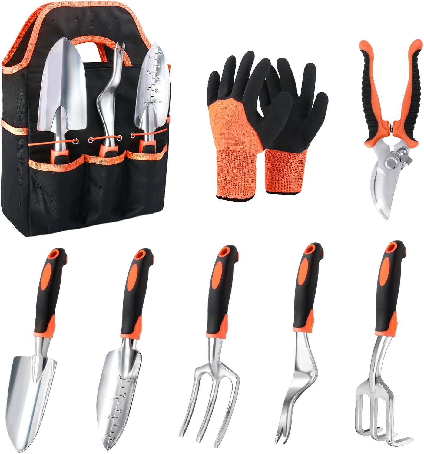 Garden Tools Set, 8 Piece Gardening Tools Set with Non Slip Ergonomic Handle, Heavy Duty Garden Tool Set with Storage Bag, Gardening Kit for Women, Garden Hand