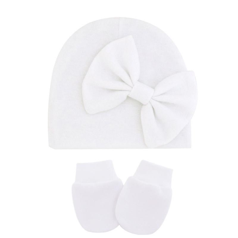 Baby hat glove set, double-layer thick warm baby hat, autumn and winter bow shaped hat, baby fetal hat — image 5