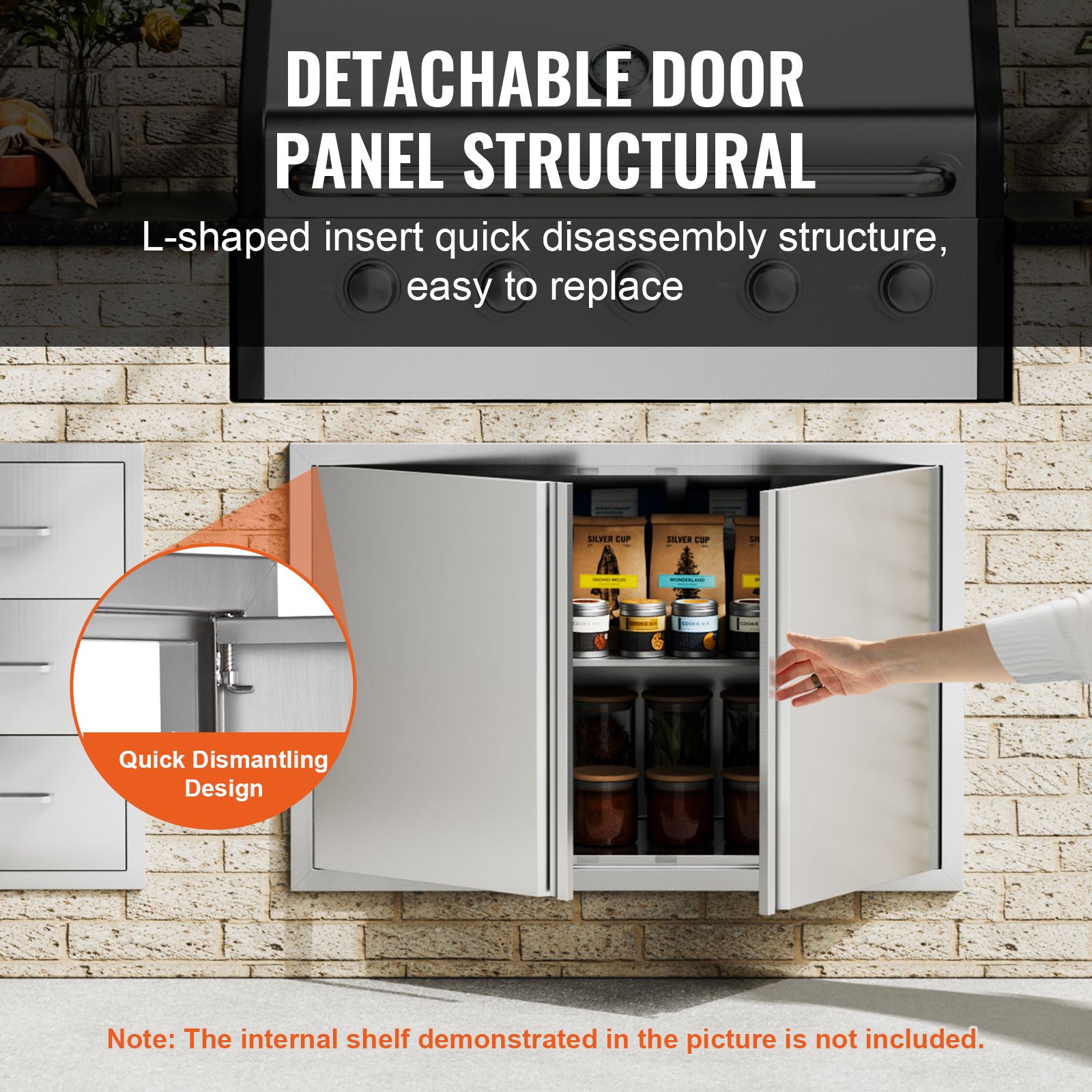 BBQ Access Door, 914 × 610 mm Double Outdoor Kitchen Door, Stainless Steel Flush Mount Door, Wall Vertical Door with Recessed Handles, for BBQ Island, Grilling — image 4
