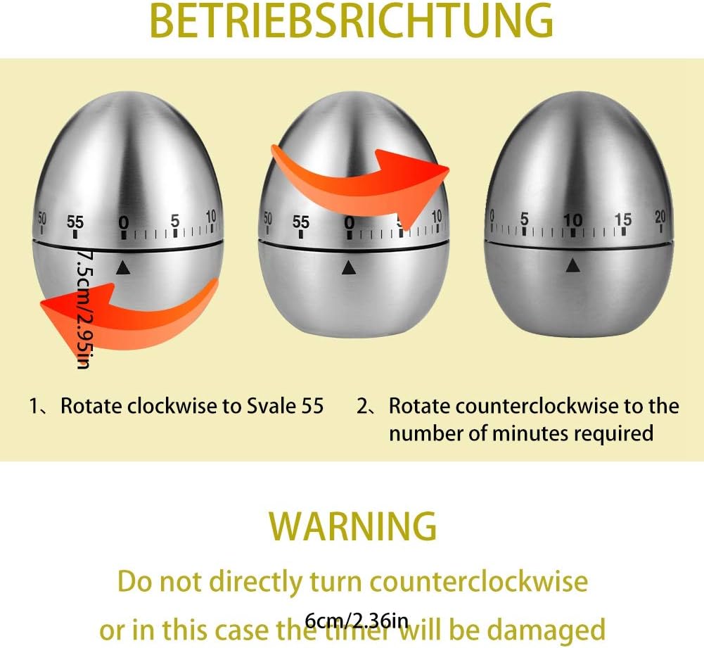 Egg Timer, Classic Egg Shaped Cooking and Baking Countdown Alarm, Manual Mechanical Timer with Loud Alarm for Kids Elderly, Home Use Kitchen Cooking Timer 0-60 — image 5