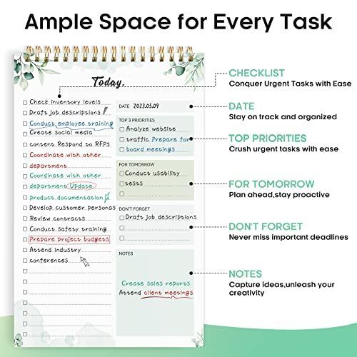 1Pack To Do List Notepad, Undated Daily Planner for Work and Goal Setting Greenery Sway, 52 Sheets, 9.8" x 6.5", Home and school, Daily Task Plannin — image 3