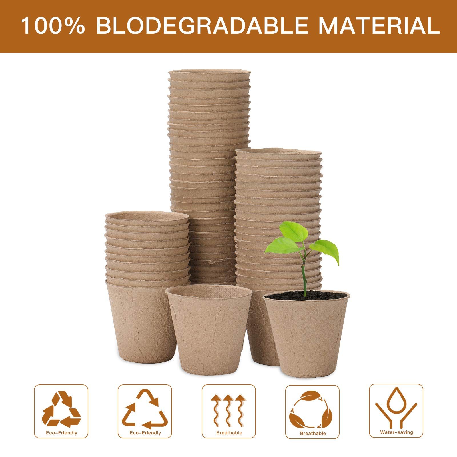 Peat Plant Pots for Plantings, Plant Starter Kit Paper Pulp Germination Planting Pots Indoor Seedling 3" Round 50Pc Solid Color โ image 3