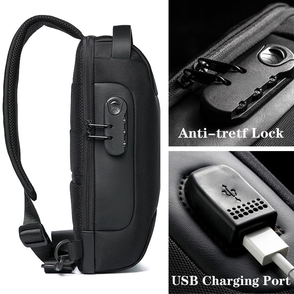 Mens Anti Theft Sling Backpack for Men Women Sling Bag Chest Crossbody Shoulder Bags Casual Daypack with USB Charging Port Black — image 5