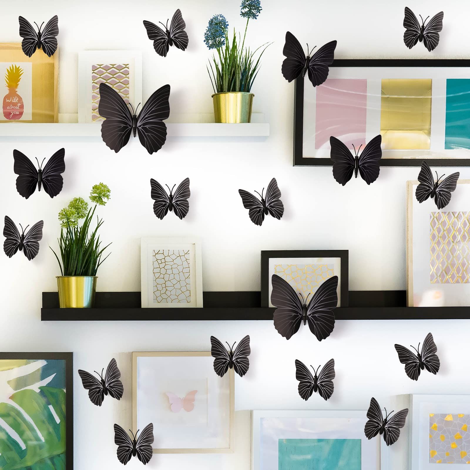 72 PCS Black Removable 3D DIY Beautiful Butterfly Wall Decals Colorful Butterflies Art Decor Wall Stickers Murals (Black) — image 5