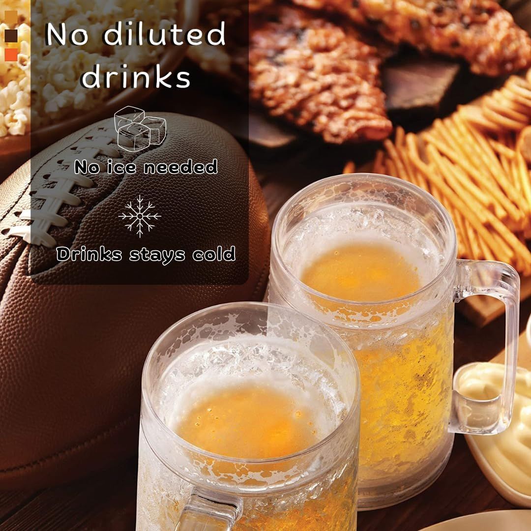 Double Wall Freezable Beer Mug, No-Ice Insulated Cup for Summer BBQs & Parties (Clear) — image 4