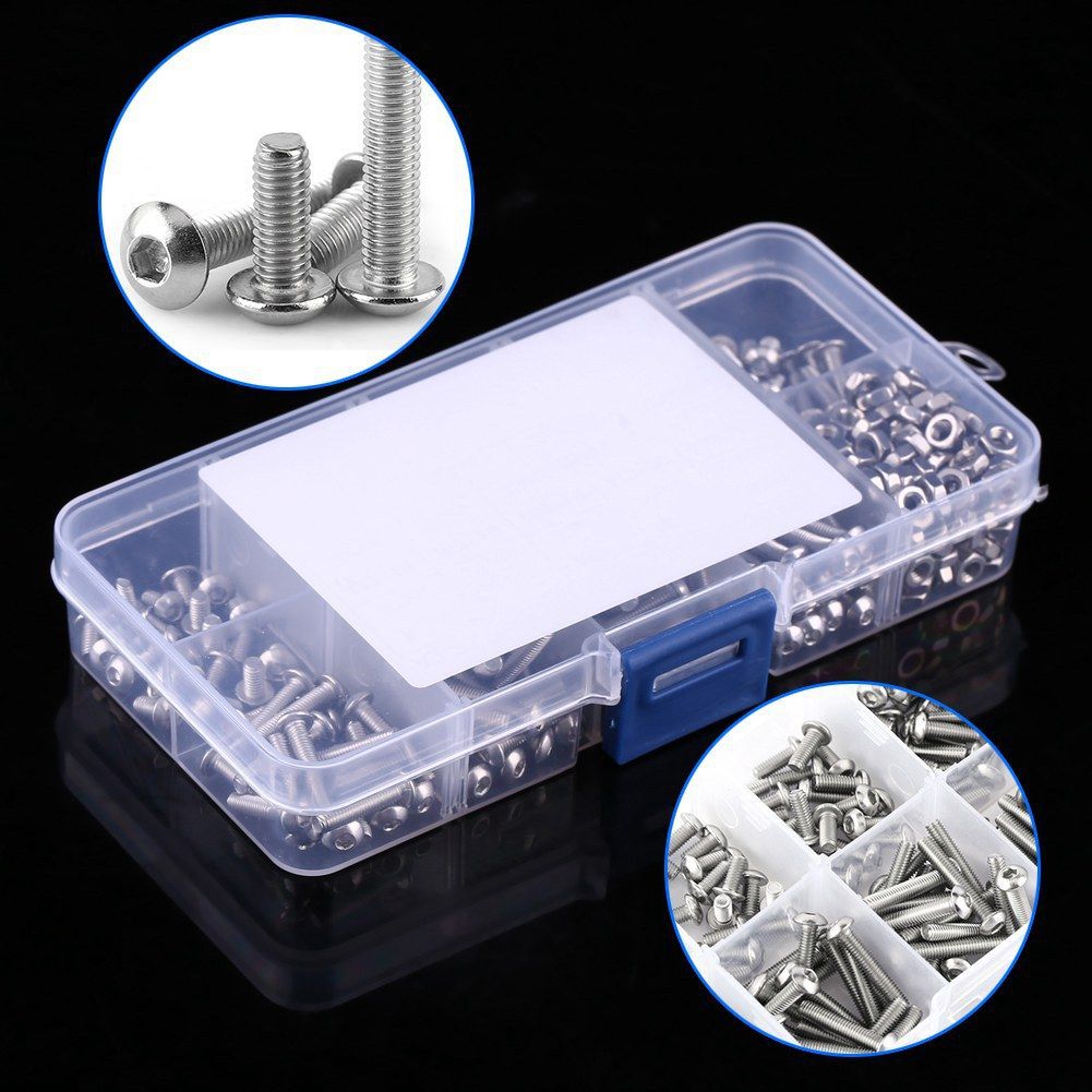 Screw and nut combination kit 340pcs 304 stainless steel pan head hexagonal screw with hexagonal nut round cup Head screw — image 3