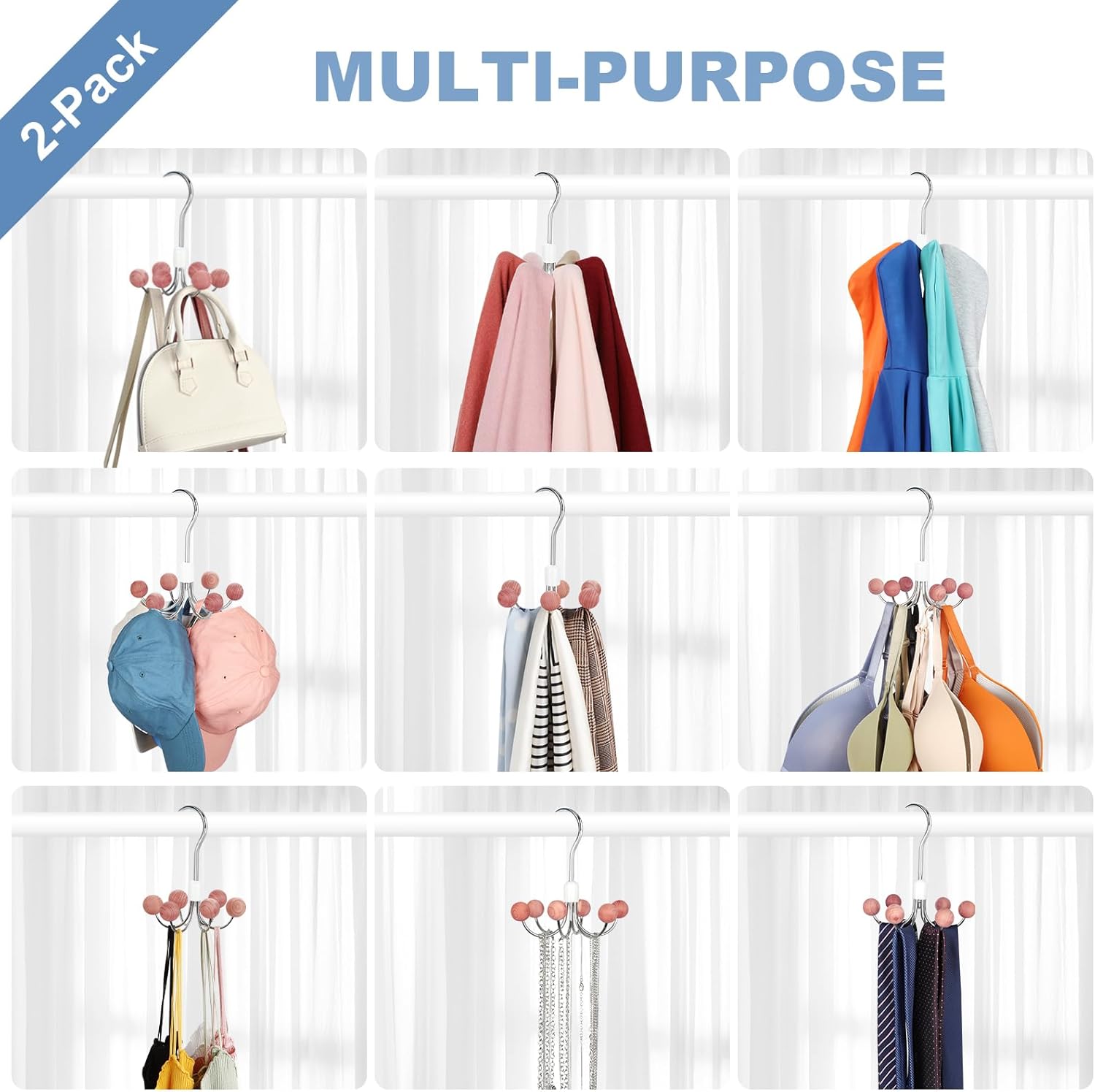 TOPIA HANGER Hoodie Hangers 2-Pack with 6 Cedar Balls, 360°Swivel Purse Hanger, Scarf Hanger, Closet Hooks, Handbag Organizer, Bra Hanger, Accessory Organizers — image 4