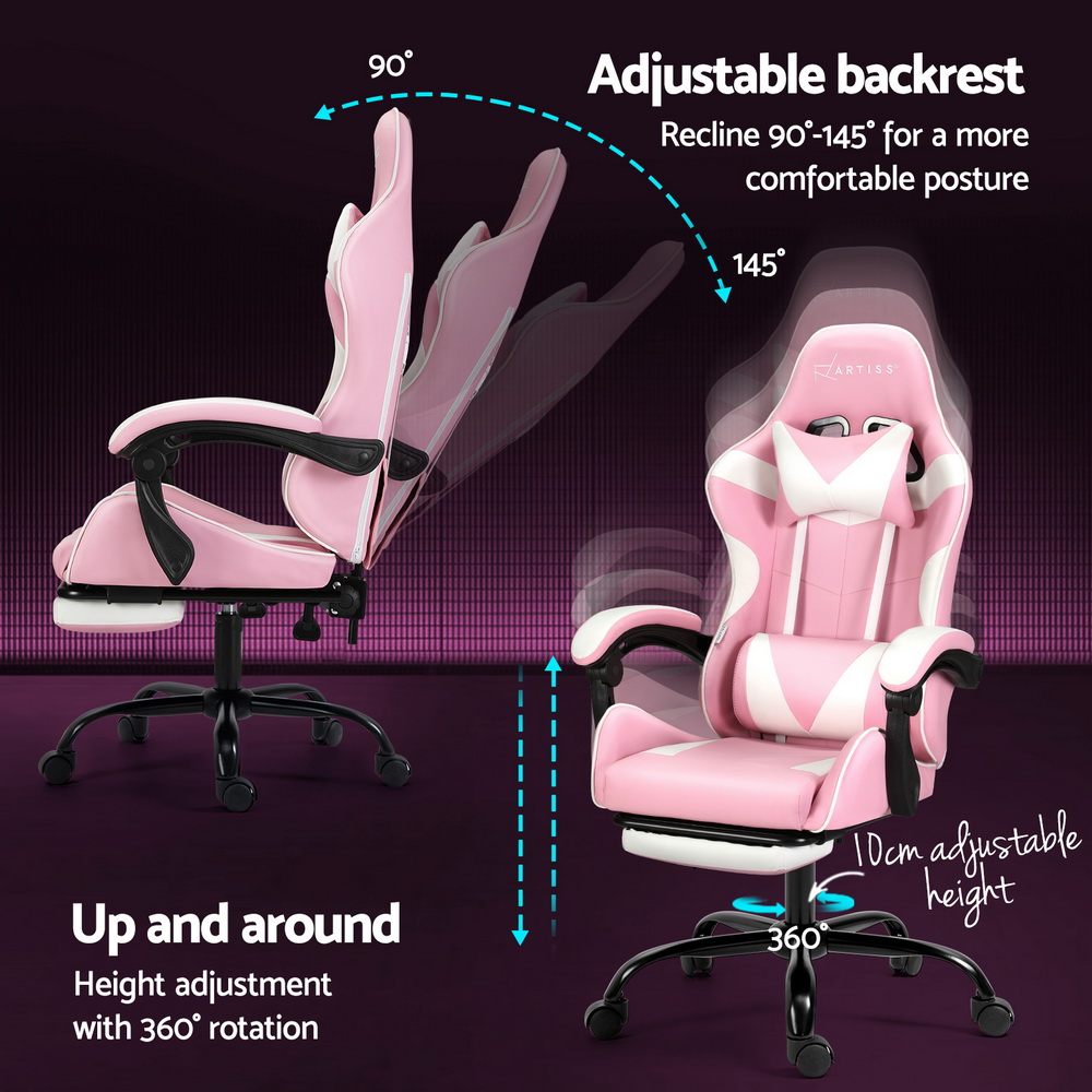 Artiss 2 Point Massage Gaming Office Chair Footrest Pink โ image 5