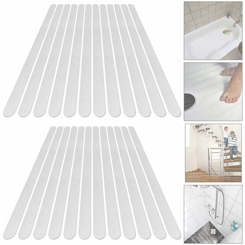 24 Anti-Slip Stickers Shower Stickers Bath Safety Strips Transparent Self-Adhesive Anti-Slip Strips Stickers for Bathtubs Showers (2 × 38cm)
