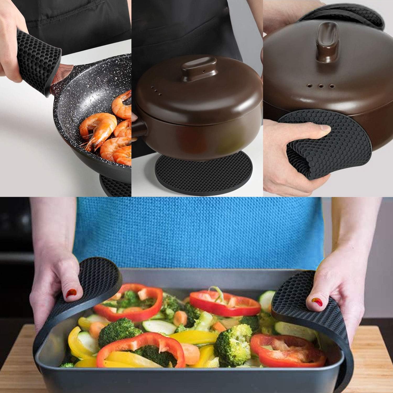 4 Pack Round Silicone Trivets, Thick Heat Resistant Hot Pot Mats for Dining Tables, Benchtops, Cookware and Serving Dishes, Grey — image 4