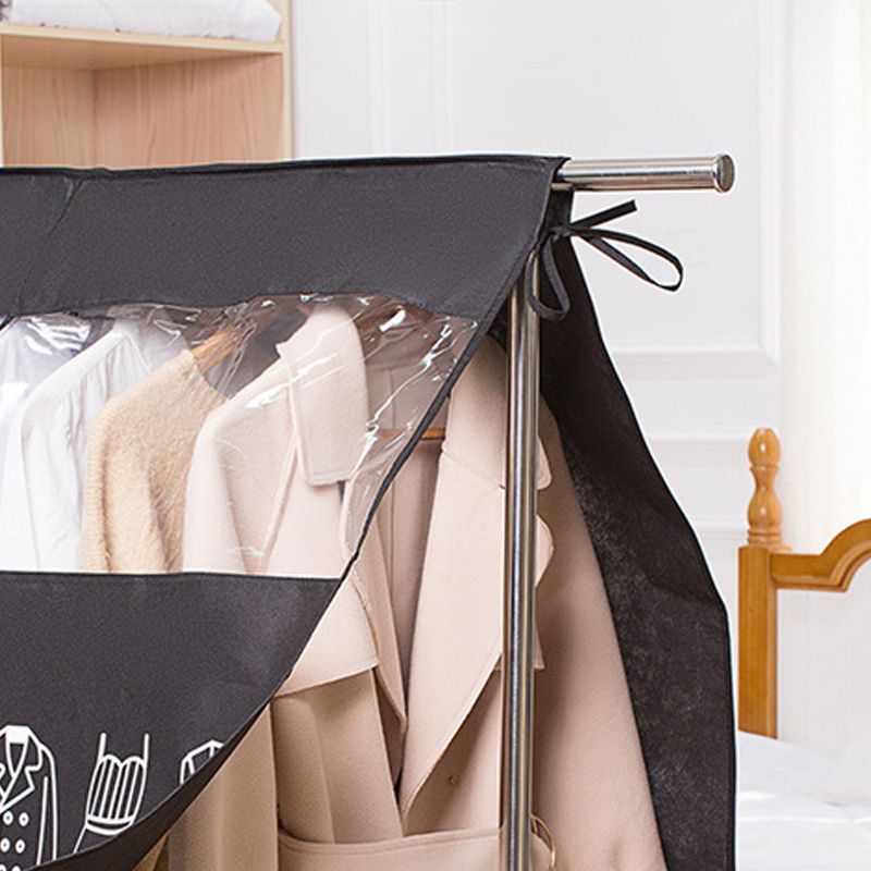 Clothes Dust Cover Nonwoven Dust Prevention Waterproof Transparent Window Design Hanging Garment Protectors Black โ image 2