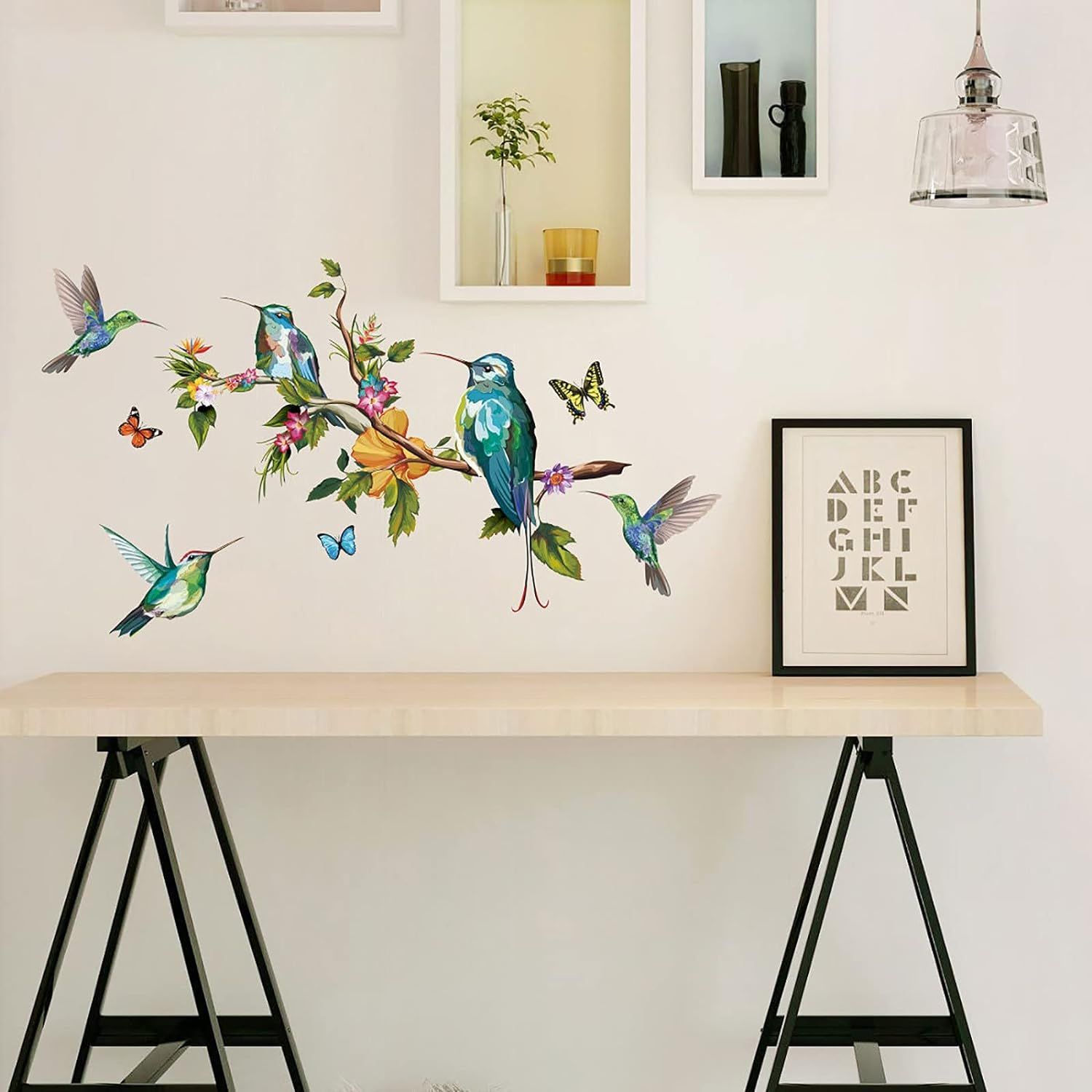 3D Colorful Birds on Tree Branch Wall Art Sticker -Flower Hummingbirds Butterfly Wall Decal,Removable Flying Bird — image 4