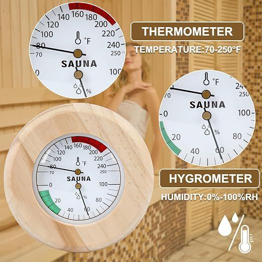 Sauna Thermometer and Hygrometer – 2-in-1 Analog Gauge, Wooden Frame Sauna Room Monitor, Easy-to-Read Wall-Mounted Sauna Accessory for Home Spa or Cabin — image 4