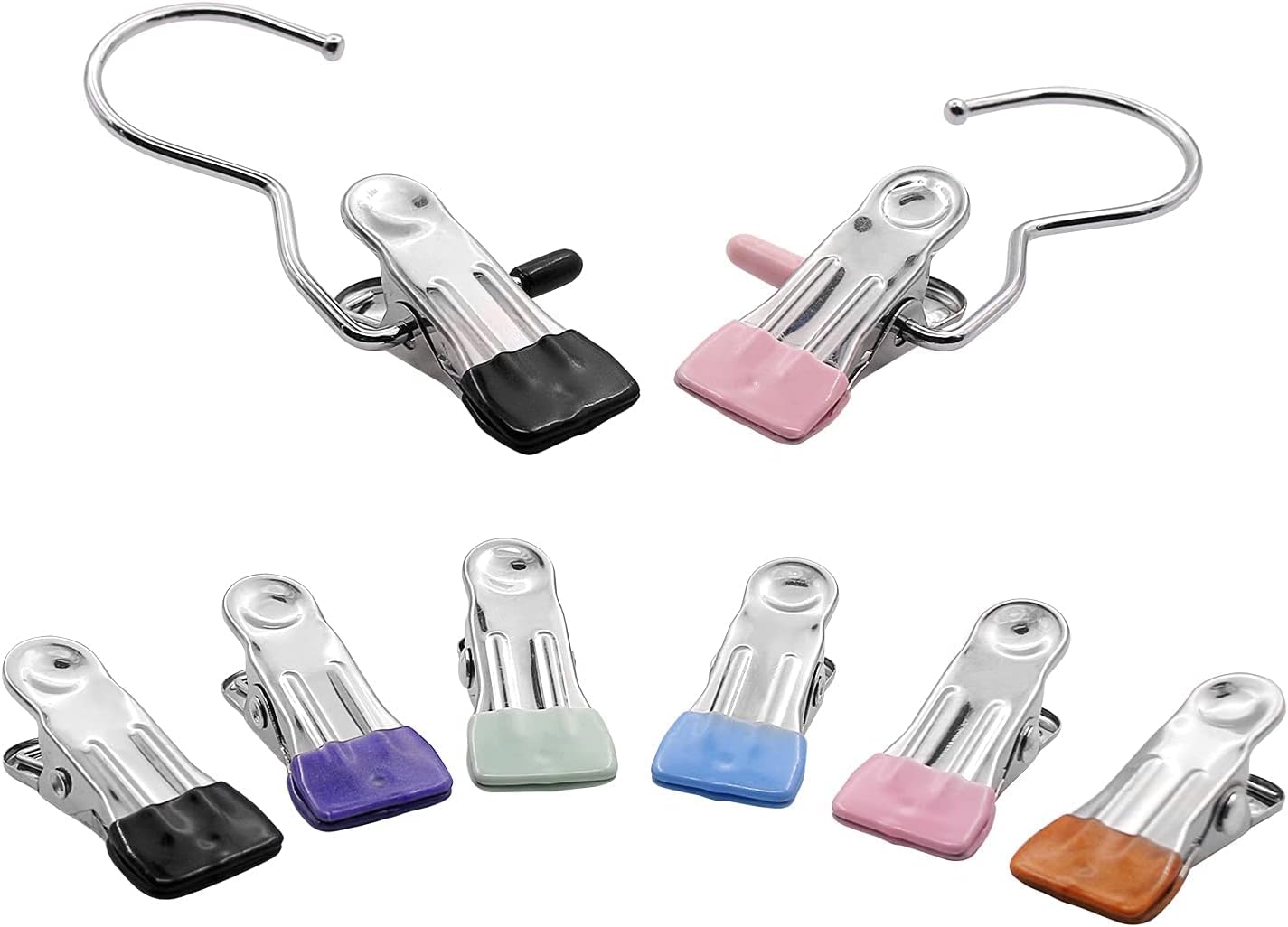 Colored Clothespins Boot Hangers Hooks Clips, 30 Pcs Utility Clothes Pins & 16 Pcs Stainless Steel Portable Clothespins for Drying Closet Travel