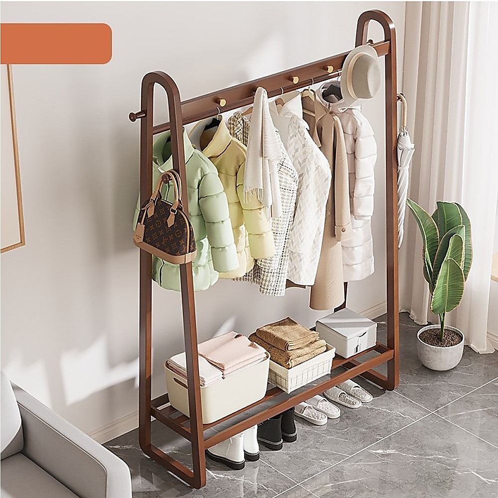 Dark Wood 160x100cm Clothes Rack Slim Stylish Space Saving — image 5