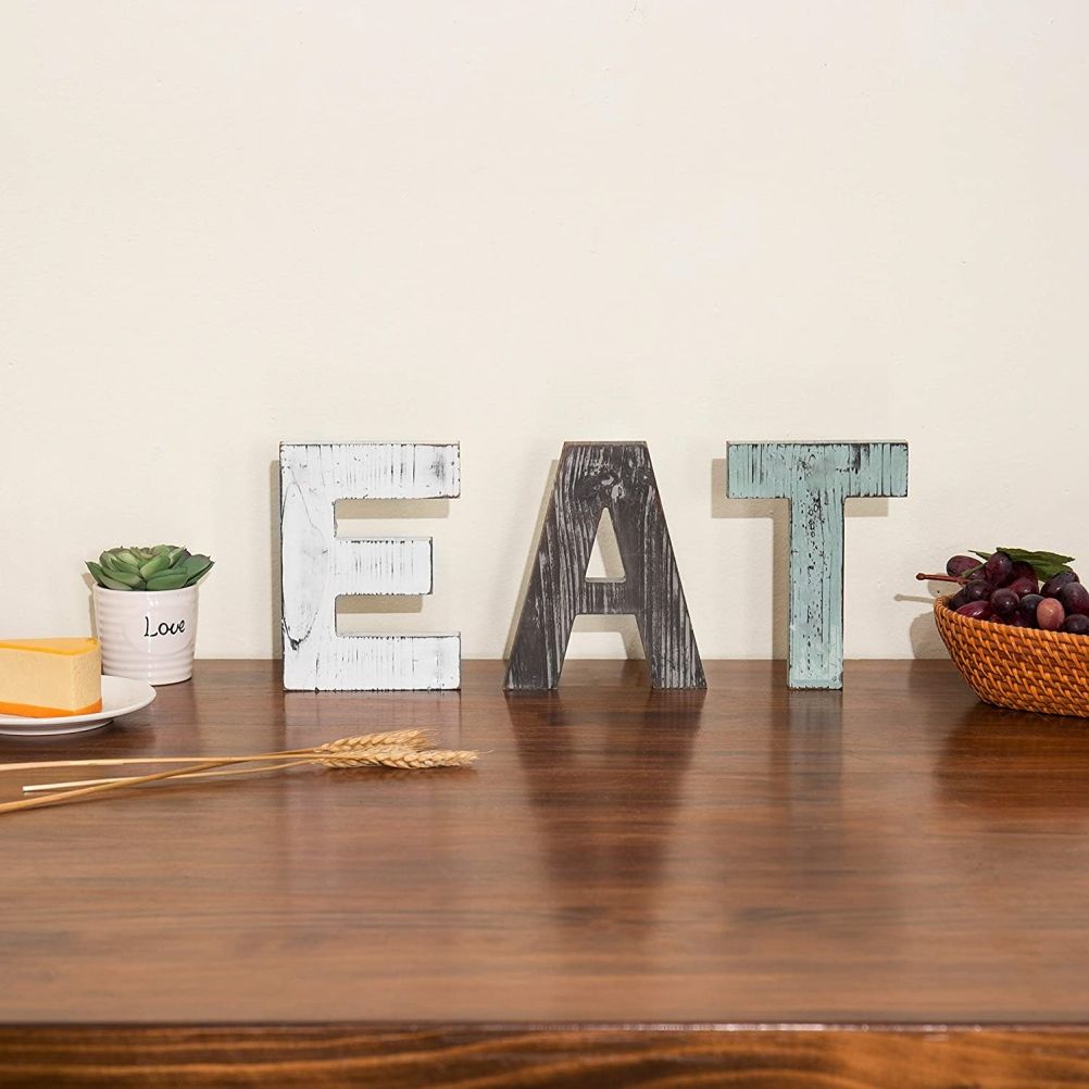 Christmas Wooden Hanging Rustic Multicolor Cutout Wooden EAT Letters Wall Mounted Decorative Signs — image 6