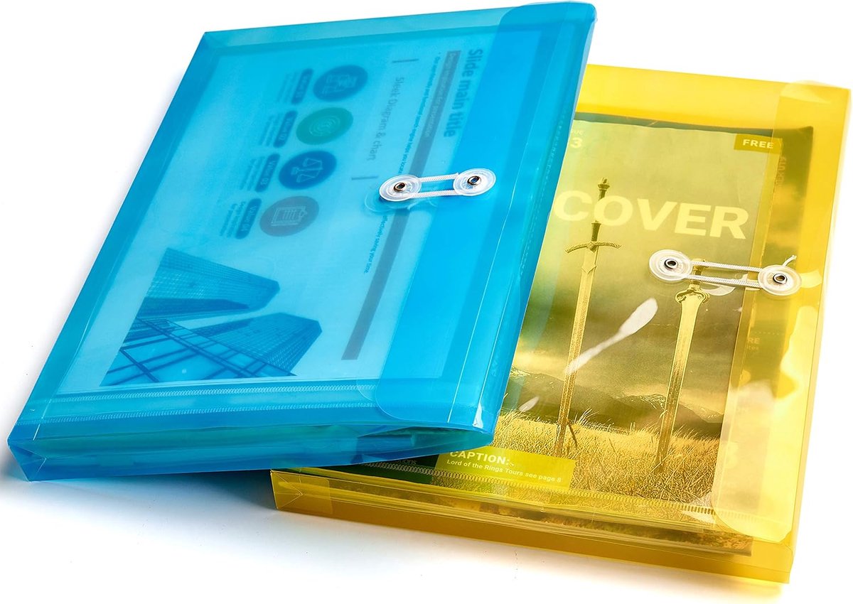 10 pieces plastic letter-sized envelopes with random color button and drawstring closure, 1-1/6" expansion, side loader, reusable transparent folder, project — image 5