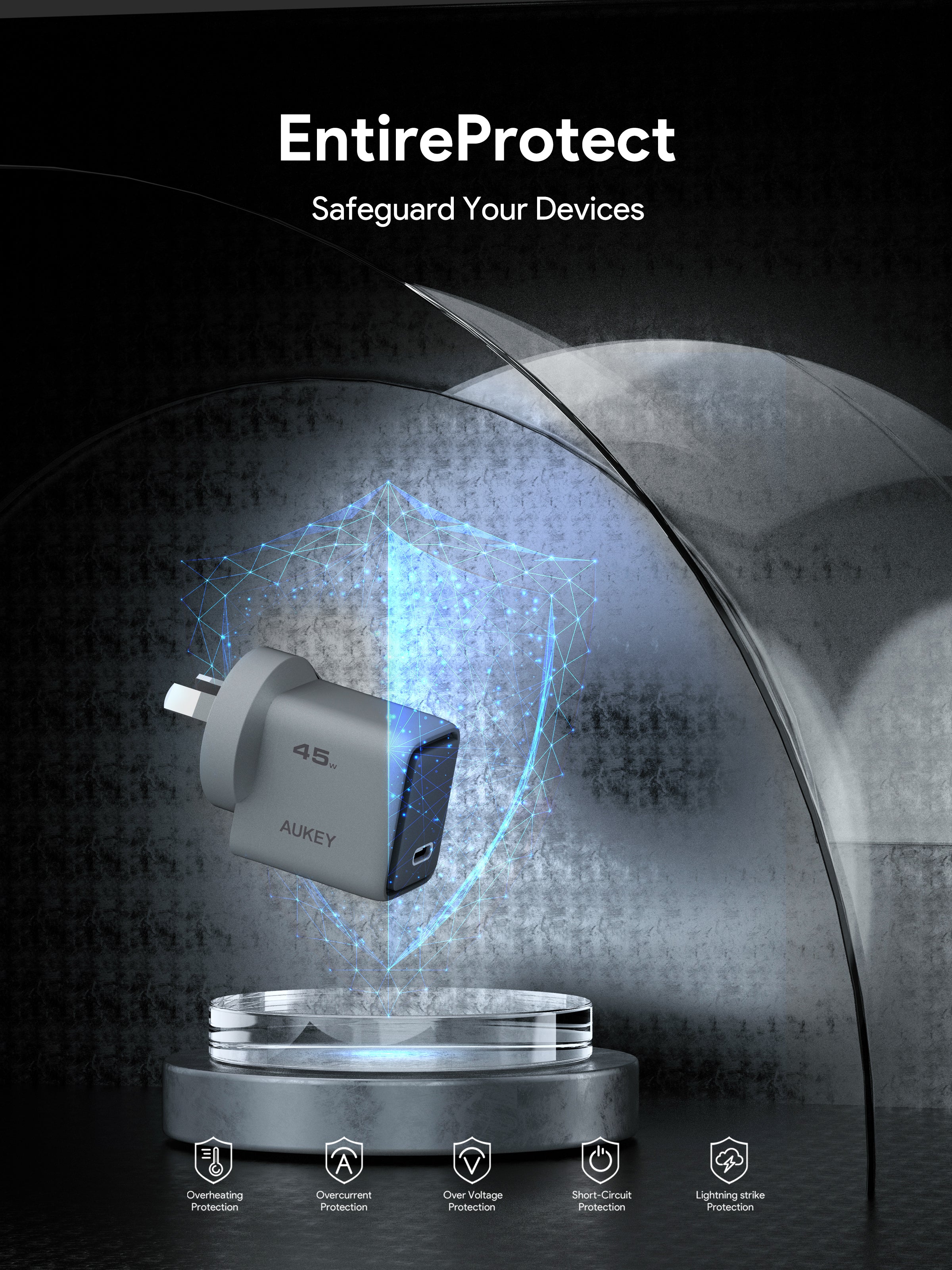 AUKEY Comet 45W GaN USB-C PD/PPS Fast Wall Charger for iPhone, Samsung & USB-C Devices – PA-C2 — image 4
