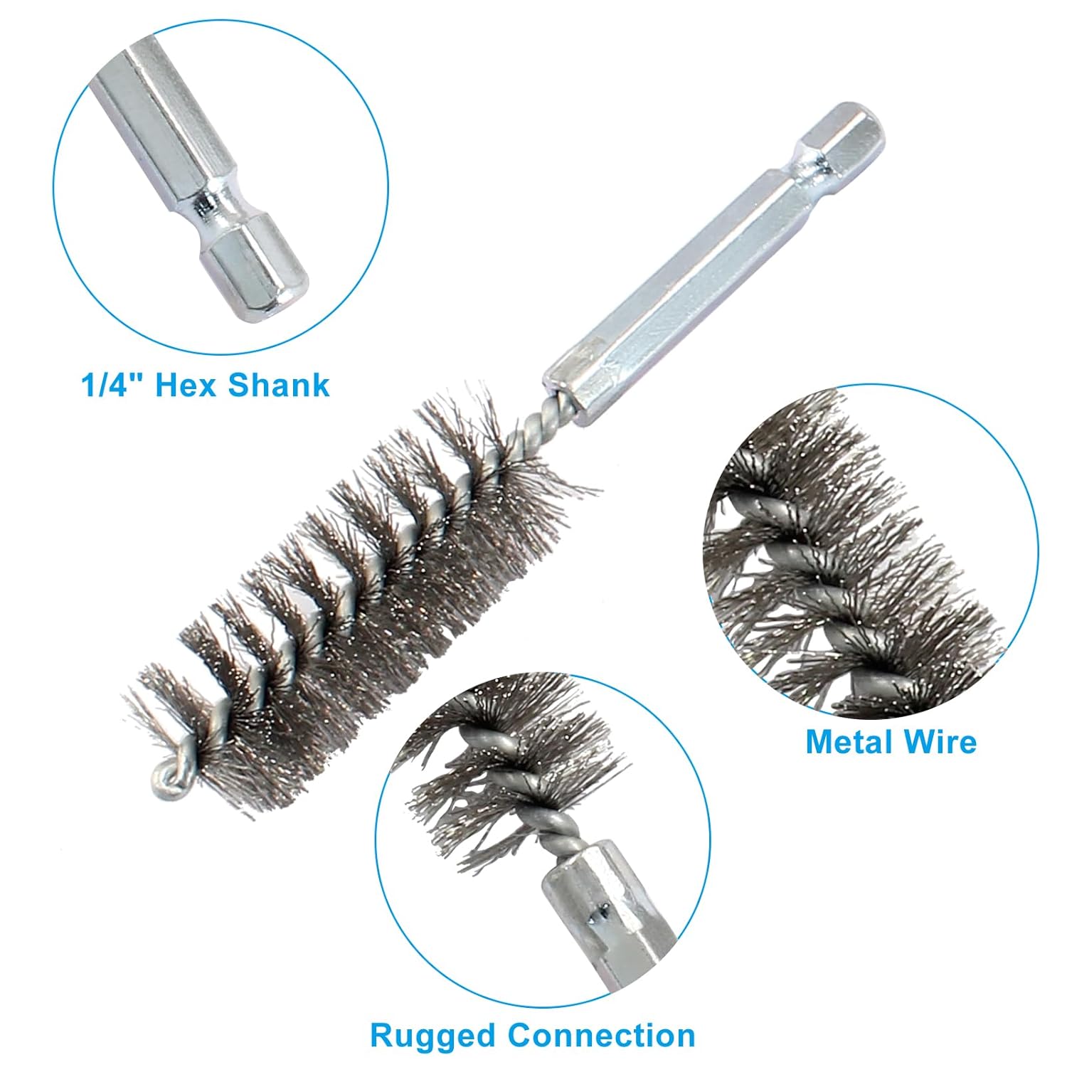 Biaungdo 6 Pcs Stainless Steel Bore Brush, Twisted Wire Drill Brush Metal Bristles Wire Brush Bore Cleaning Brush with Hex Shank Handle for Power Drill โ image 3