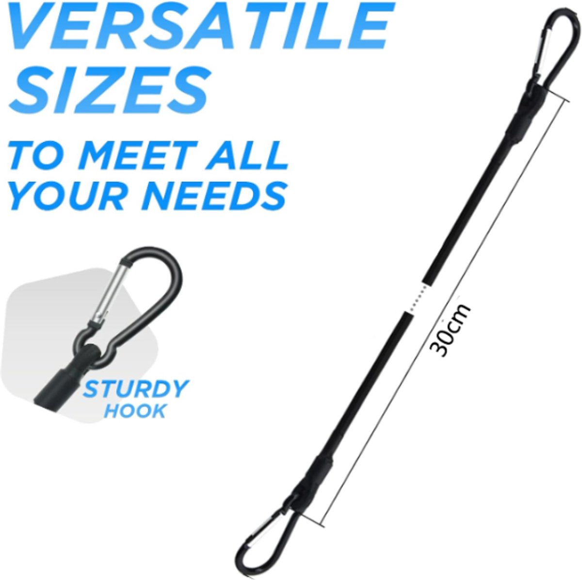 pieces - Elastic with carabiner - Rope Length 30 CM - black - Rope Diameter 6MM - Polypropylene yarn + latex silk - For securing sails, luggage, tents and — image 4