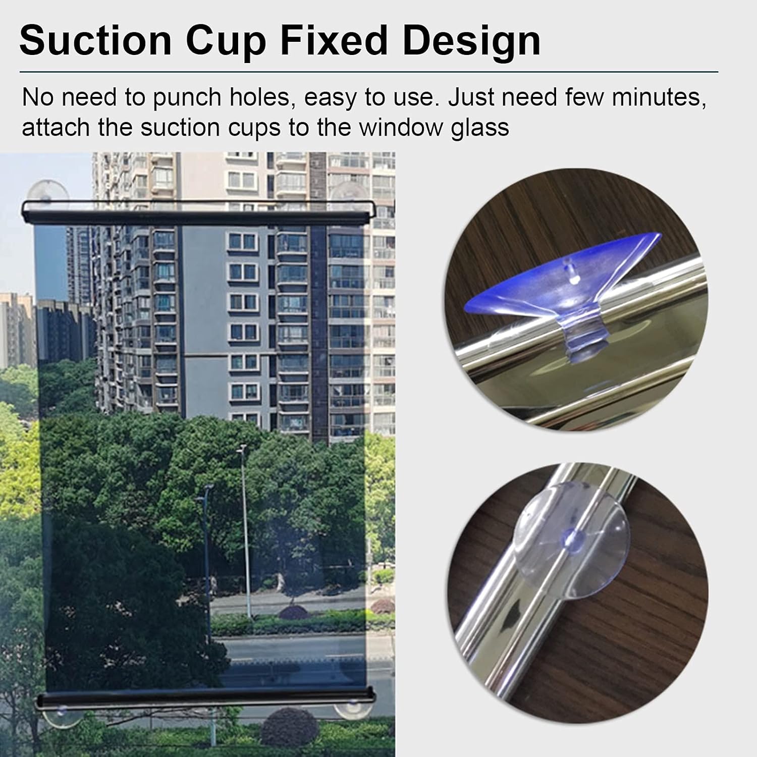 LXLA One-Way Mirror Roller Shade with Suction Cups, Punch-Free Single Way See-Through Clear Sun Blocking Reflective Insulation Curtain, Window (Size โ image 3