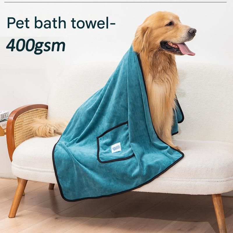Pink 100 × 50cm icrofibre Pet Bath Towel with Hand Pockets - Super Absorbent Quick Dry Dog and Cat Drying Towel, Soft Grooming Blanket for Bathing, Cleaning — image 2