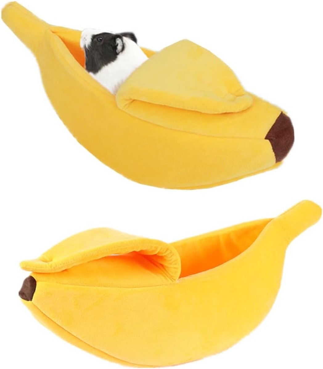 Banana-shaped pet bed - Creative dog and cat kennel - Warm and soft plush puppy mat - Cute fruit design for cats, kittens, and dogs - Available in