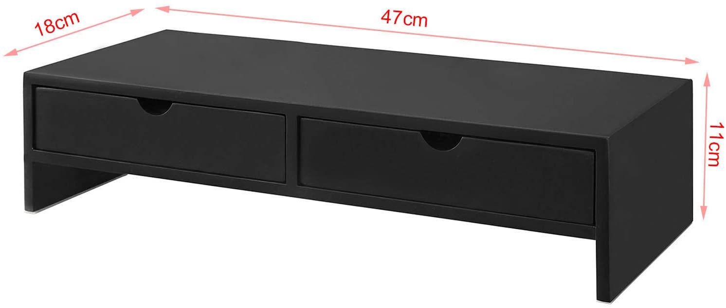 Black Monitor Stand Desk Organizer with 2 Drawers — image 5