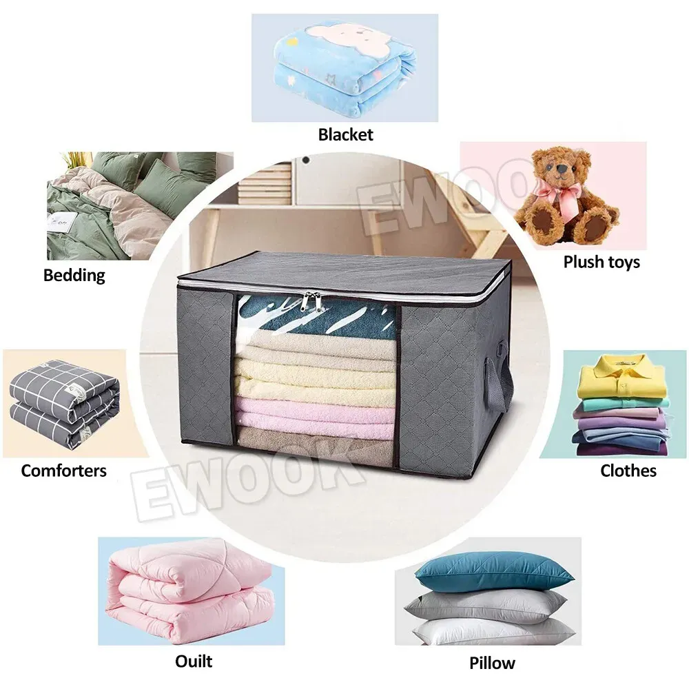 Large Navy Blue Quilt Storage Bags, 60x40x35cm, 6-Pack, Durable Non-Woven Fabric โ image 4