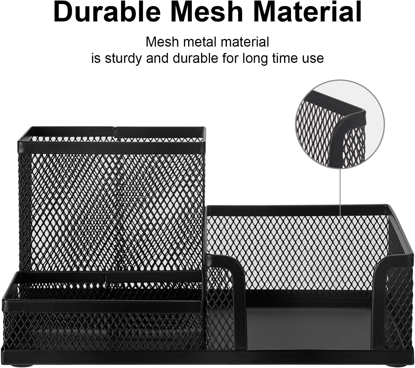 Black 3 Compartment Metal Mesh Pen Holder Desk Organizer for Office and Home Work - 1 Piece — image 4