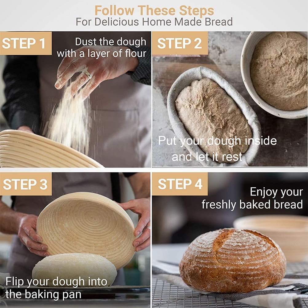 Proofing Basket - Bread Baking - Banneton | 25 × 15 × 8cm - Bread Proofing Basket - Oval Proofing Basket - Rattan Bread Pan - Dough Basket - incl. Dough Linen — image 3