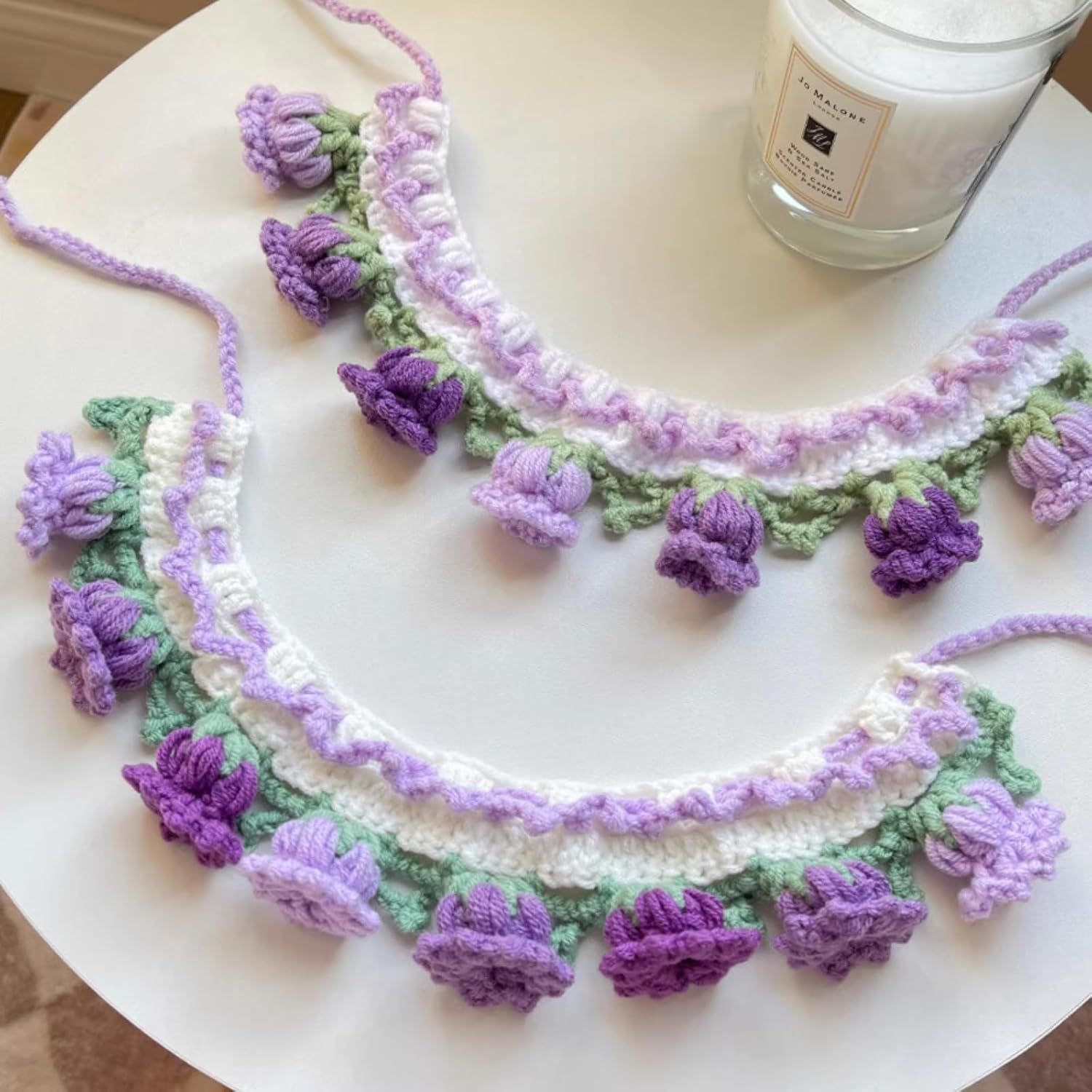 Cat Dog Bandana, Cute Handmade Knitted Yarn Flowers Pet Collar Neck Warmer for Small Medium Dog, Puppy Photo Accessories (Purple,M) — image 3