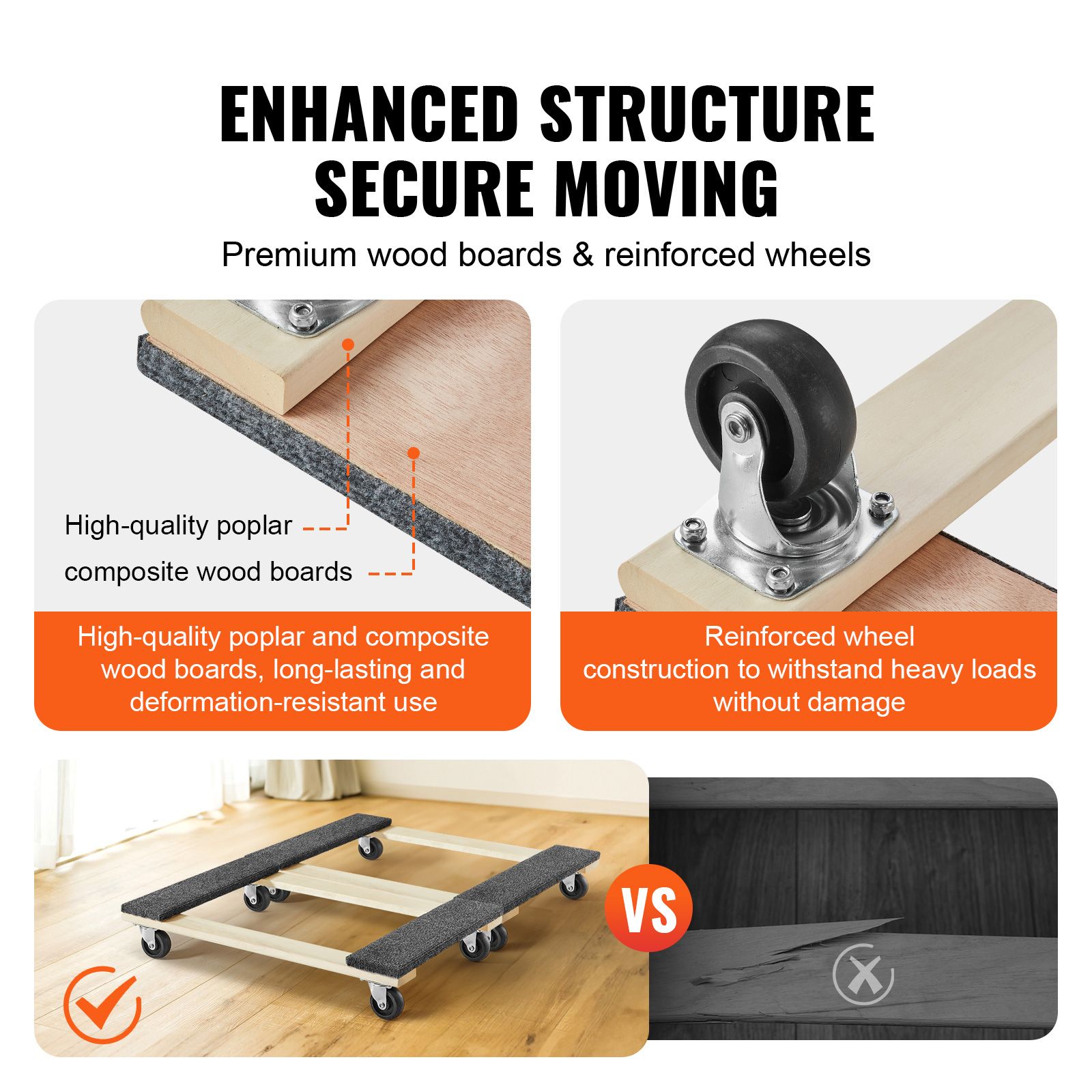 Furniture Dolly, 454kg Each Load Capacity, 2 Packs, 457.2x762mm, 8x76mm PP Swivel Casters, Heavy Duty Hardwood Furniture Moving Dolly, Mover's Dolly, Moving — image 4