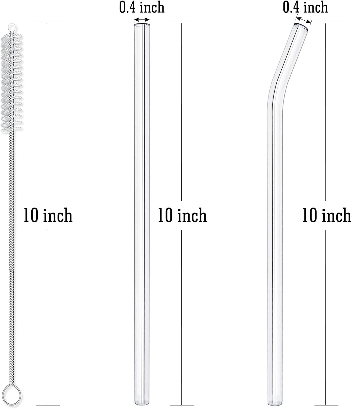 10-Piece Reusable Glass Drinking Straws - 10" x 10 mm - Smoothie Straws for Milkshakes, Frozen Drinks, Smoothies, Bubble Tea - Environmentally Friendly โ image 2