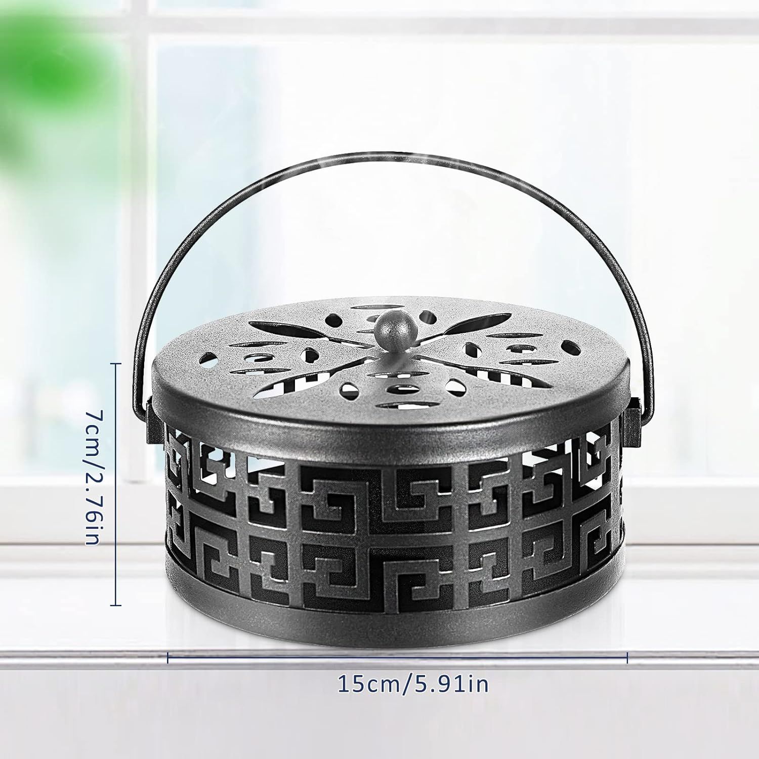 Exquisite Metal Mosquito Coil Holder Long-Lasting Coil Incense Burner for Indoor and Outdoor (Black) office, bedroom, terrace