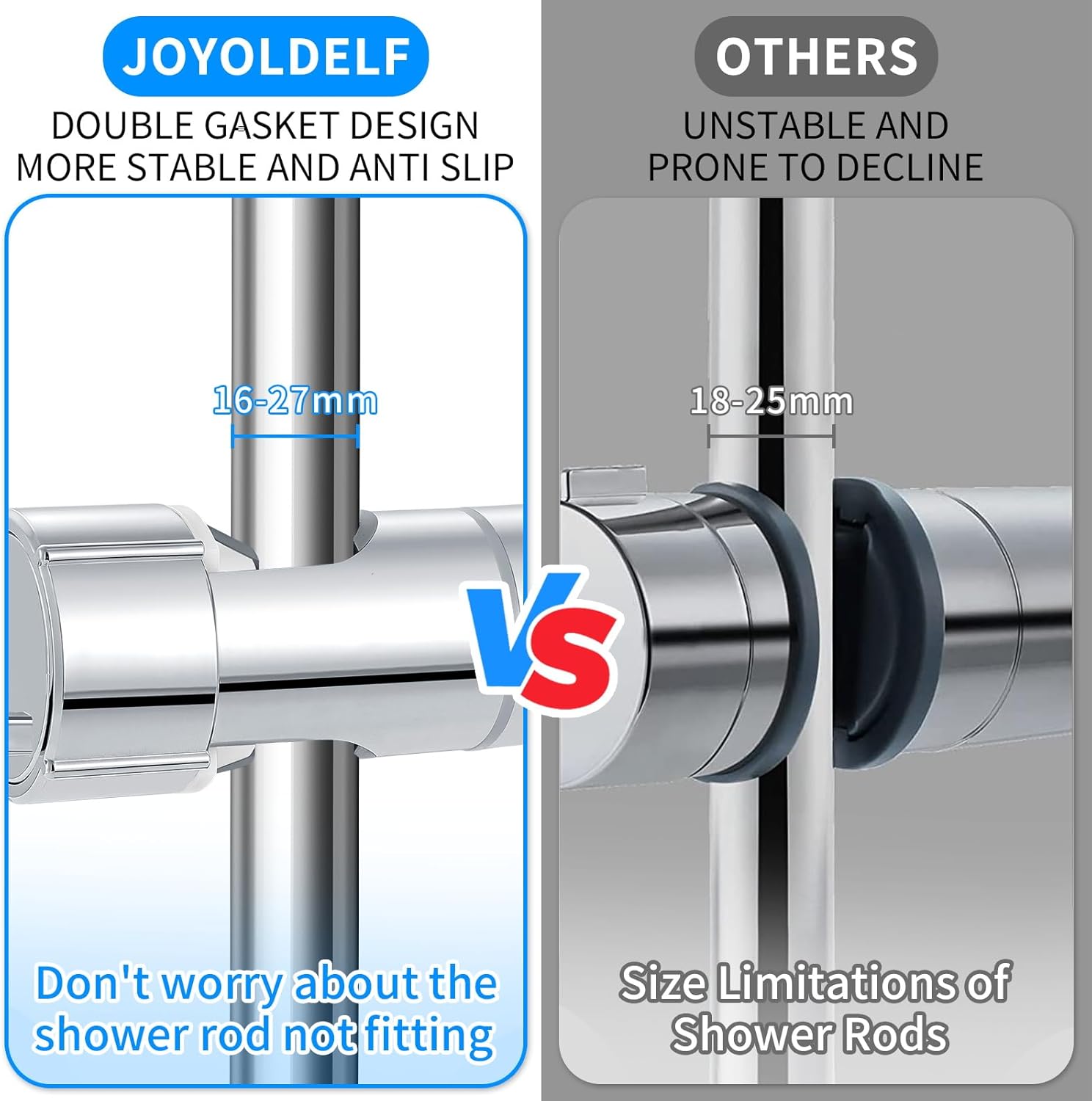 Adjustable Shower Head Holder with 360 Degree Rotation and Universal 16-27 mm Connection for Handheld Shower Heads, Chrome — image 4