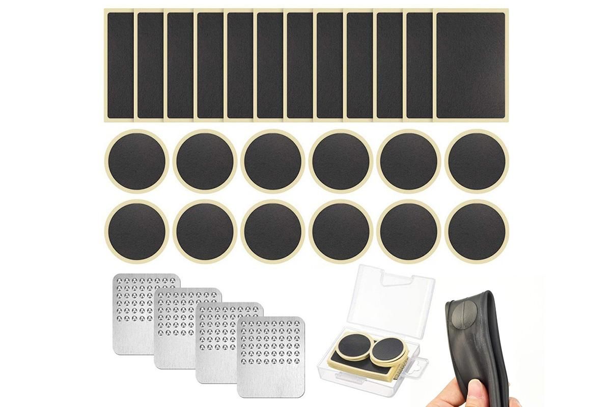 24Pcs Bike Tire Patch Kit with 4 Metal Rasps No Glue Needed for Bicycle Inner Tube Repair