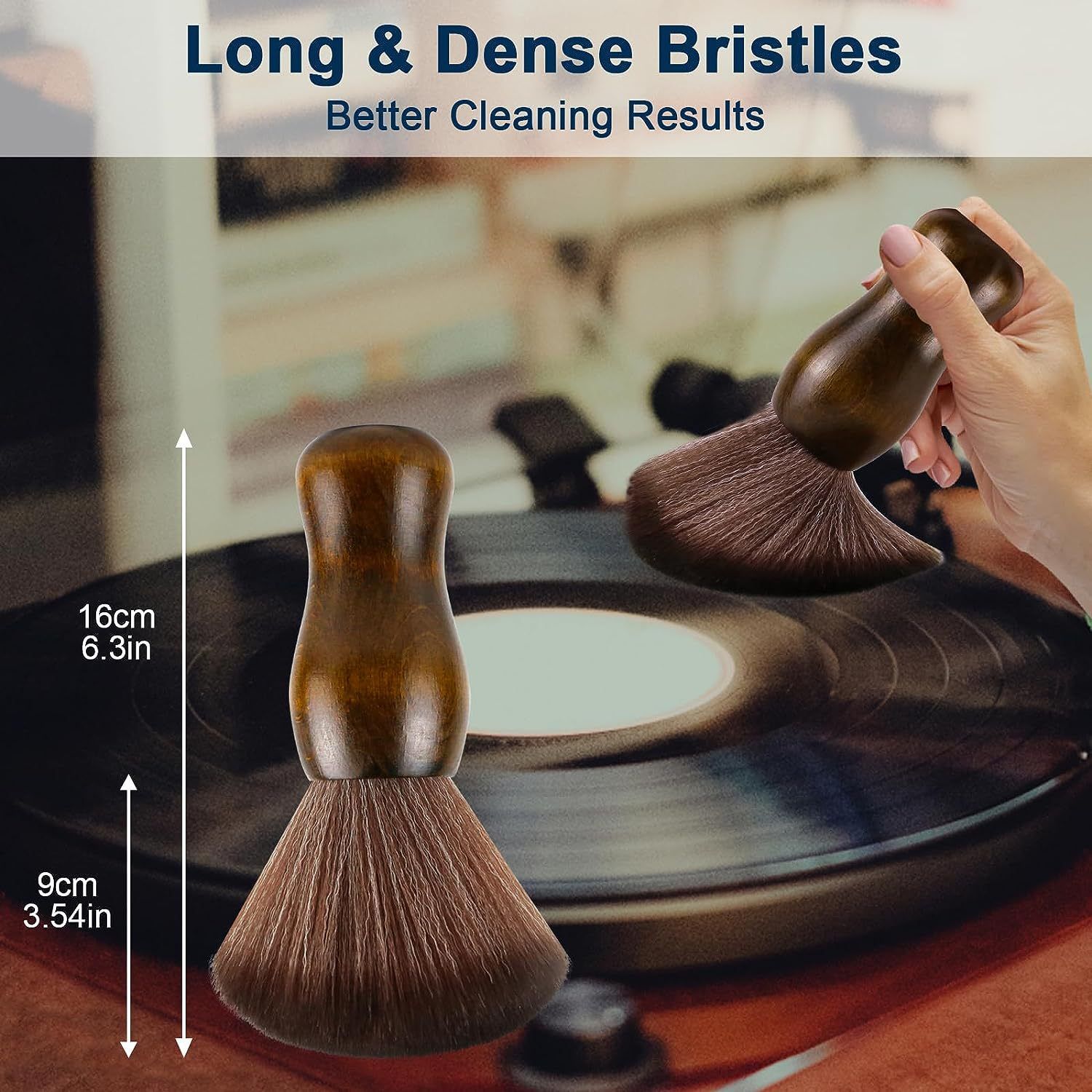 Records Cleaner Brush - Audio Record Cleaner Brush - Anti Static Dust Cleaning Record Brush - Wooden Soft Brush — image 4