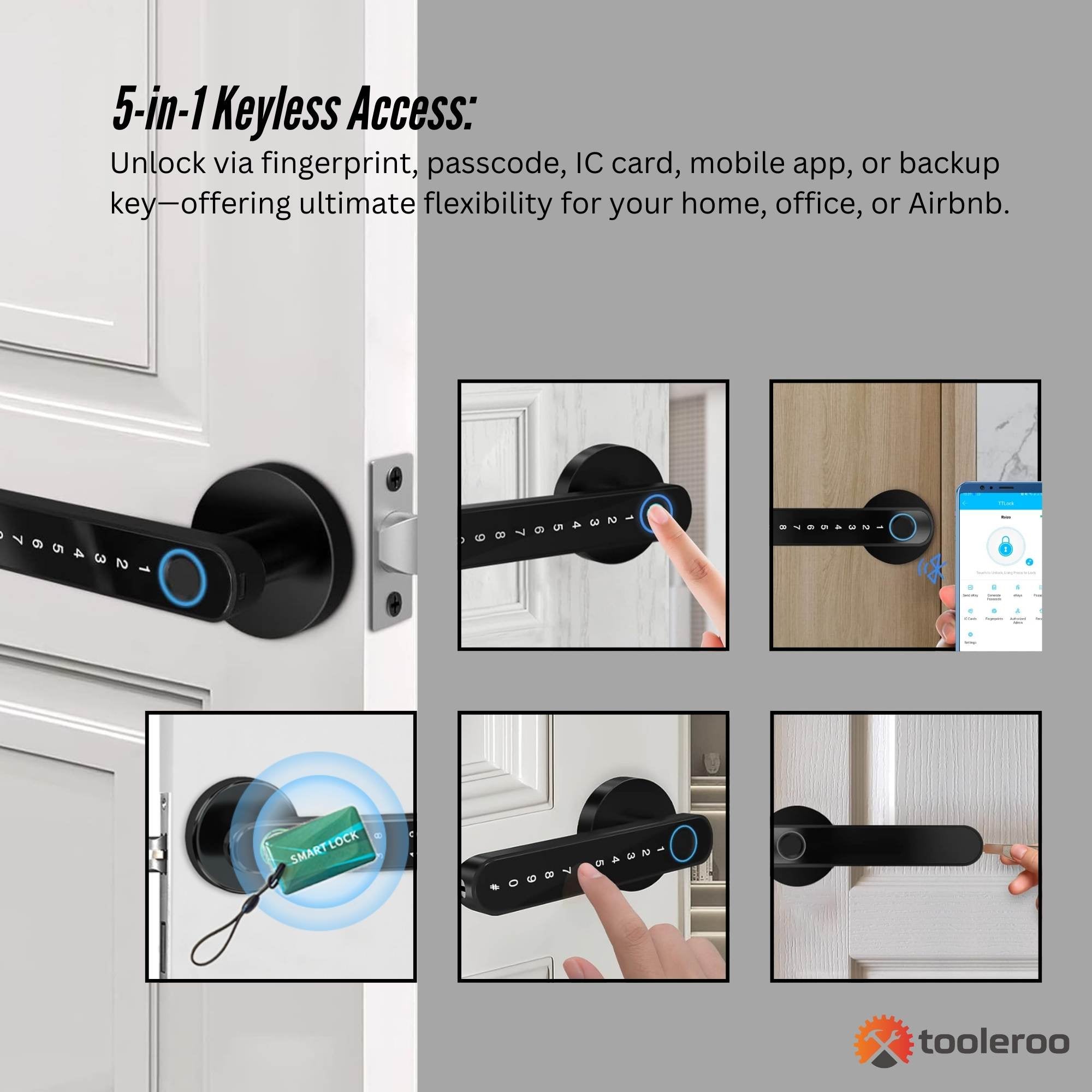 Tooleroo Digital Smart Door Lock Handle - 5in1 Keypad Home Entry Security System — image 4