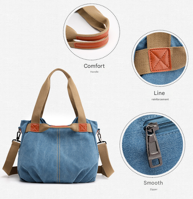 Light Green Women's Retro Canvas Tote Bag Large Capacity Shoulder Handbag Adjustable Crossbody Strap 35cm for Travel Work & Daily Use — image 2