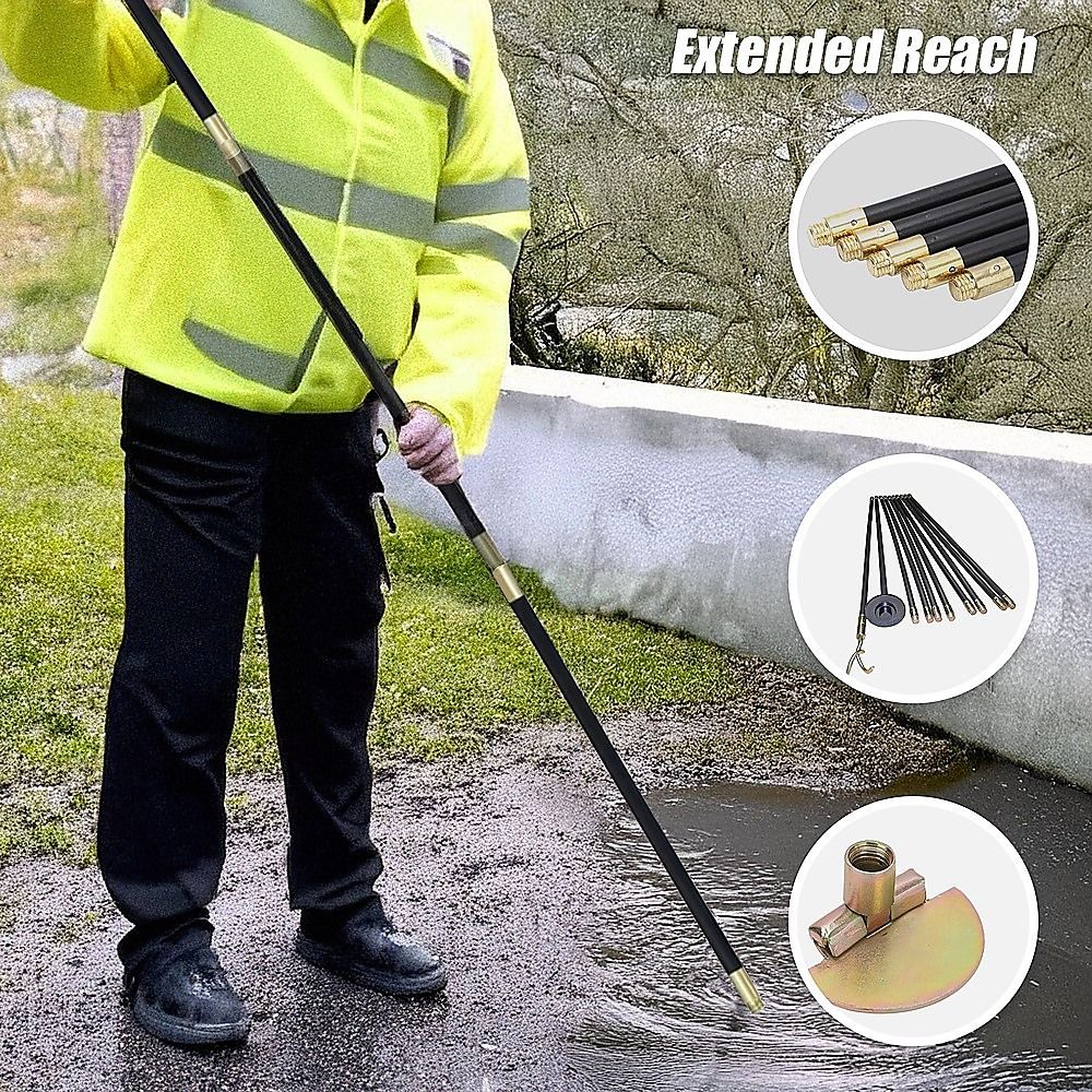 9m Drain Rod Set Kit Plunger Worm Scraper Cleaning Rods Rodding Carry Bag โ image 5