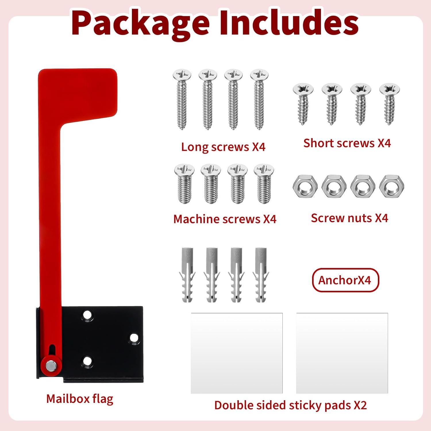 Flag for Mailbox,Red Mailbox Flag Replacement Kit Stainless Steel Mail Box Flags for Outside Metal Wood Wall Two Installation Options — image 3