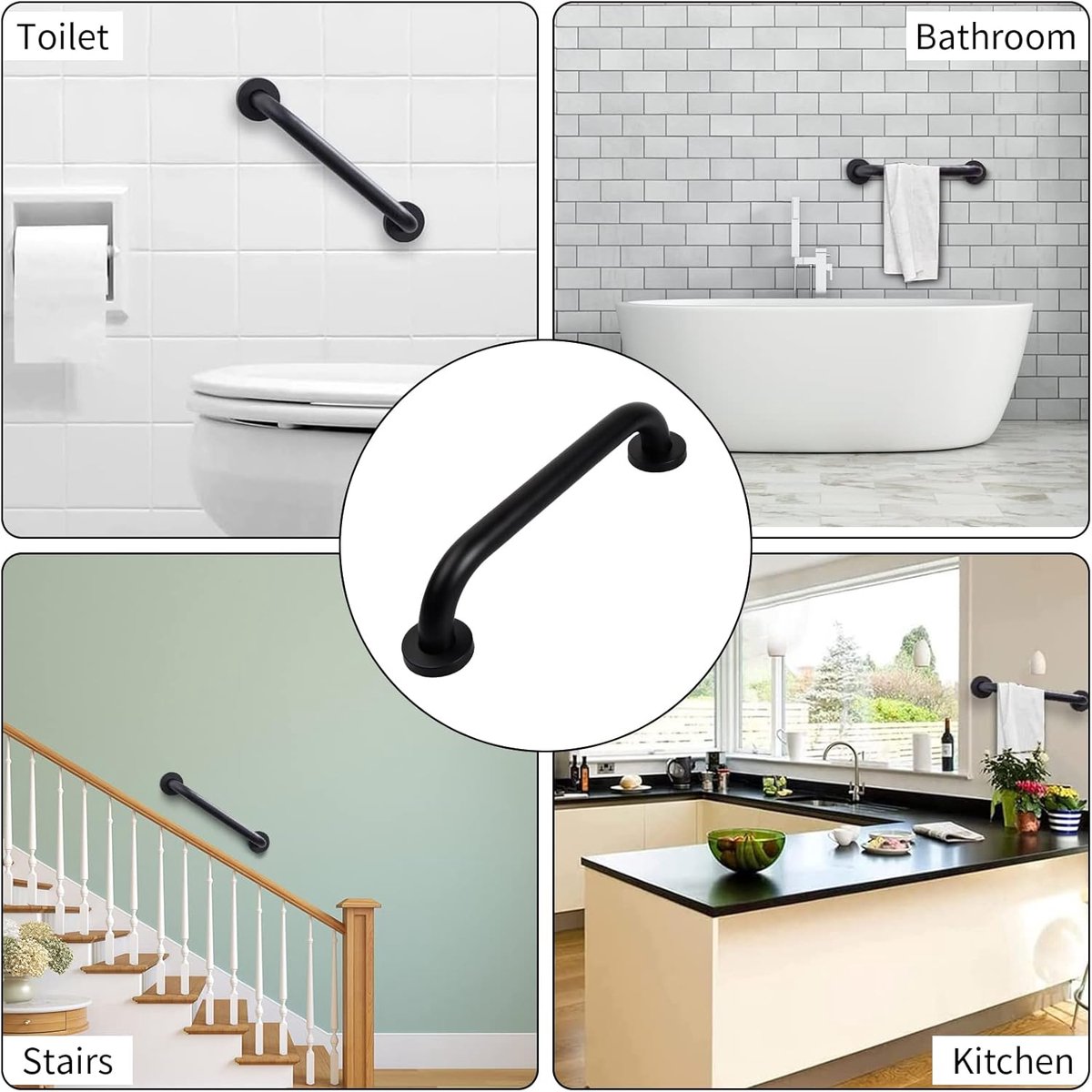2 pieces - Armrest - 30 × 5 cm - Bathtub Grip - handle for the elderly - stainless steel railing - safety railings - non-slip shower grip - wall-mounted — image 3