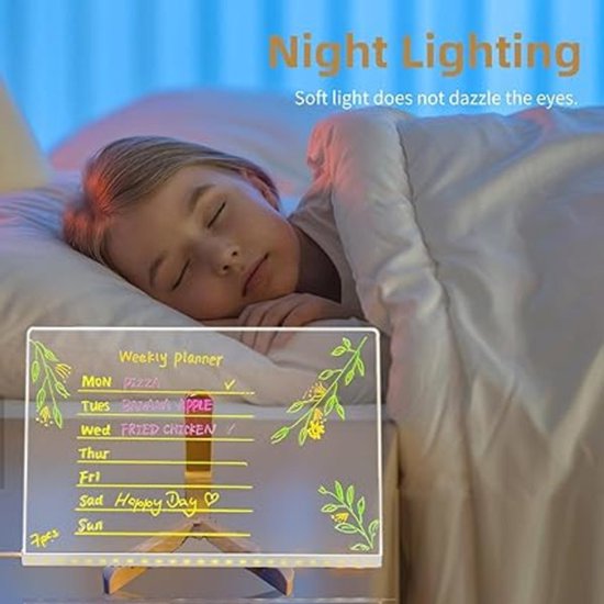 Drawing board - Colored LED whiteboard - Illuminated acrylic whiteboard - Illuminated memo board stand - Glass panel with LED lights and 7 pens - For school — image 3